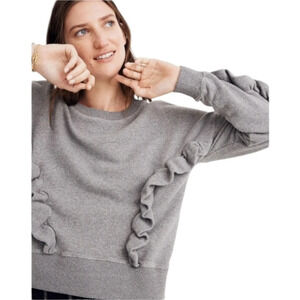 Mile(s) by Madewell Super Soft Gray Cotton Ruffle Detail Sweater Size Large